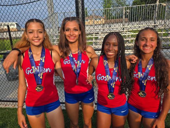 Gladiators bring home state championship medals Goshen girls 400m relay team of Olivia Sawyer, Joy Sawyer, Daniella Grant and Lorianna Bala set a new school record at the NYSPHAA Track and Field Championships on June 7, 2025.