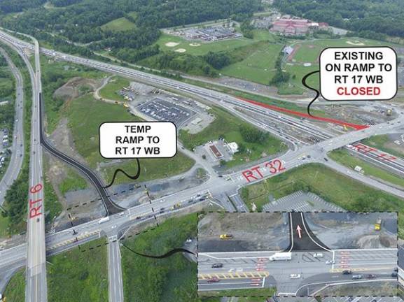 This rendering shows the location of the new ramp off of Route 32 in Central Valley to access westbound Route 17.