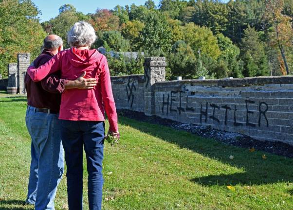 DA, Jewish Federation and school representatives announce launch of hate crimes awareness initiative Norton Ellen and Jerry Sander visited the Temple Beth Shalom cemetery in Warwick, which was vandalized with anti-Semitic graffiti in October 2016. (File photo by Erika Norton)