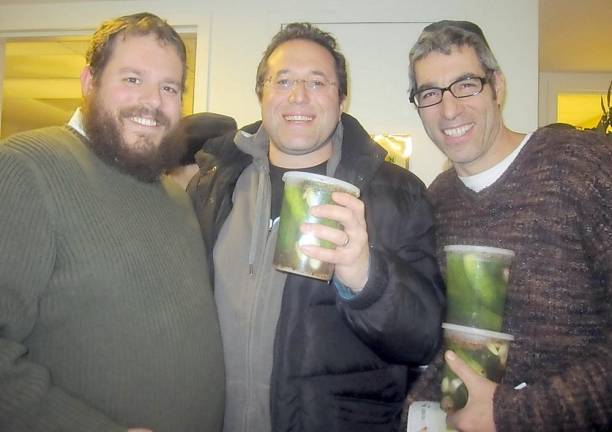 Rabbi Pesach Burston, Dr. Michael Hoffman of Goshen and Dr. Seth Pulver of Highland Mills at a previous pickle workshop at Chabad.