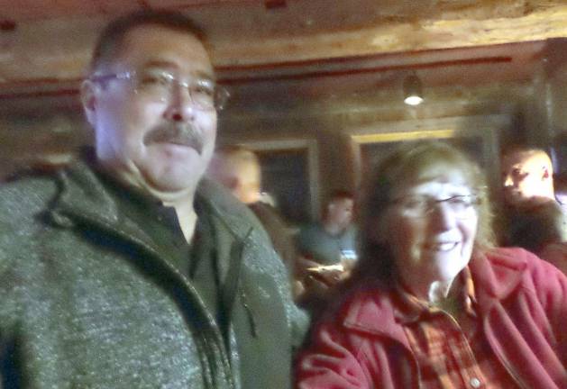 Highway Superintendent Anthony LaSpina, who ran unopposed, with Cindy Smith, incumbent Republican who won re-election to the town board at the Sugar Loaf Tap House on Tuesday night.