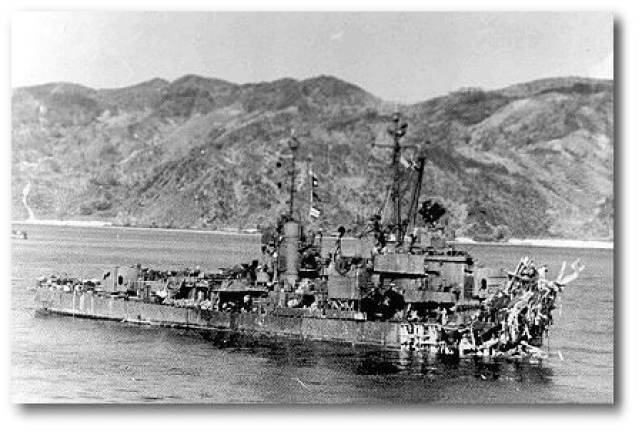 The USS Lindsey after the kamikaze attack (Photo provided)