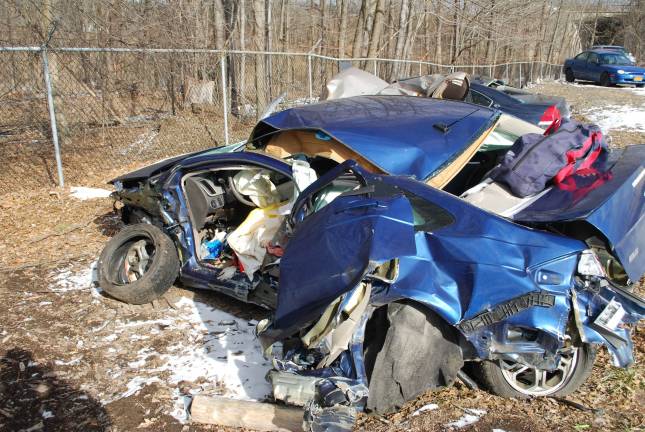 Matt Ferber: 'Life’s going to be different' The State Police at Monroe provided this photo showing the driver’s side of the car in a tow lot several days after the accident.