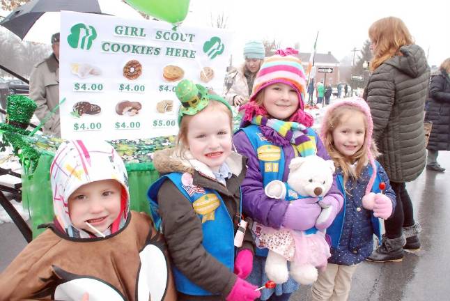 At last year's parade: Avery Rogowski, age 4, Makenna McGoldrick, age 5, Emily Tyminski, age 5, and Julia Conturi, age 5