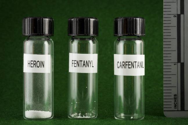 Why synthetics are deadlier than heroin, in a single photo From left: a lethal dose of heroin, a lethal dose of fentanyl, and a lethal does of carfentanil (New Hampshire State Police Forensic Lab)