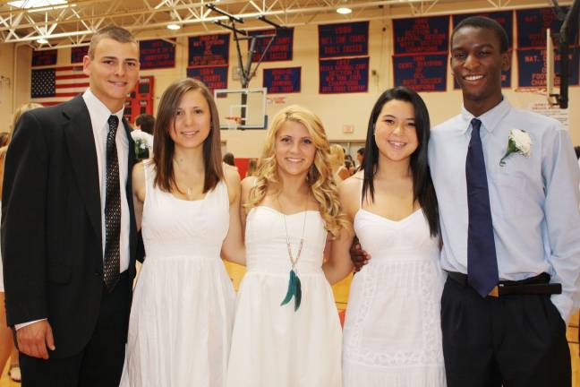 Honors and scholarships for Goshen students on Class Day Matt Mungo, Samantha Loeffler, Sierra Niesolowki, Kelly Comeau and Arori Buckner.