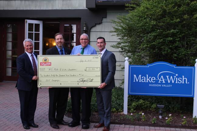 ShopRite donates to Make-A-Wish Hudson Valley :From left: Brett Wing, president and COO, ShopRite Supermarkets; Tom Urtz, vice president of operations, ShopRite Supermarkets; Tom Conklin, president and CEO, Make-A-Wish Hudson Valley; and Glen Iurato, CPA, board chair, Make-A-Wish Hudson Valley. (Photo provided)