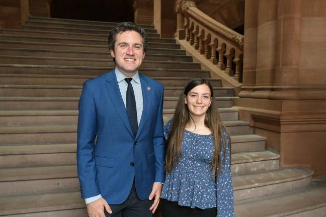 Senator James Skoufis (D-Hudson Valley) with Chester Academy High School valedictorian Emily Petramale