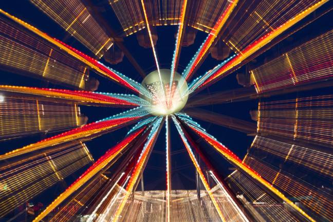 8 ways to photograph a ferris wheel A several second exposure of the ferris wheel while zooming the lens inward.