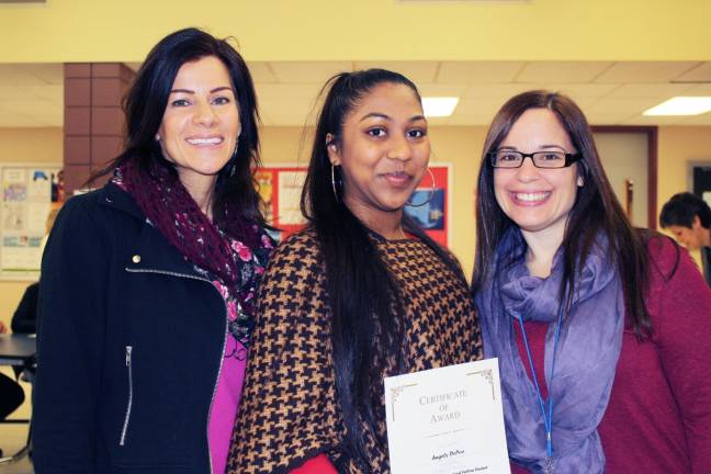 'Goshen Greats' honored for achievement in a single subject Angely DePoo with guidance counselor Lizbeth Criscenzo and social worker Katie Shaffer