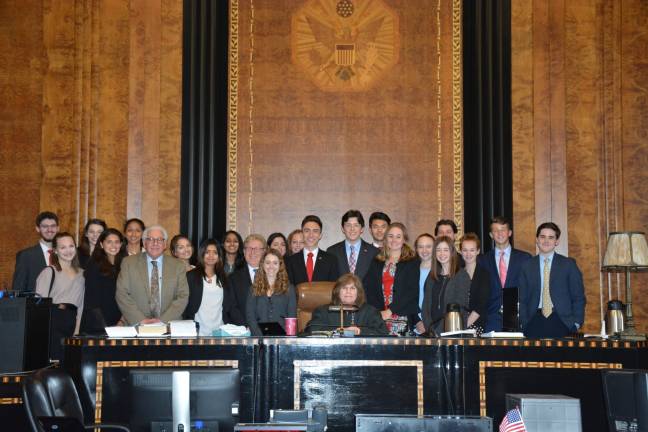 Goshen High's championship mock trial team at the federal court in Albany.