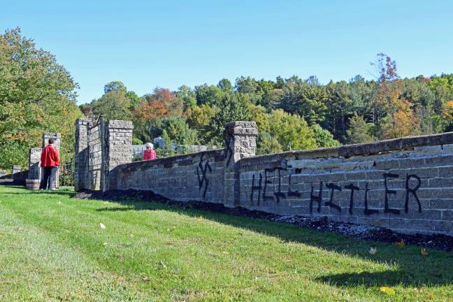 Jewish cemetery desecrated with anti-Semitic graffiti days before Yom Kippur Photo by Erika Norton Police are investigating the vandalism that was discovered over the weekend on the walls of the Temple Beth Shalom cemetery in Warwick.
