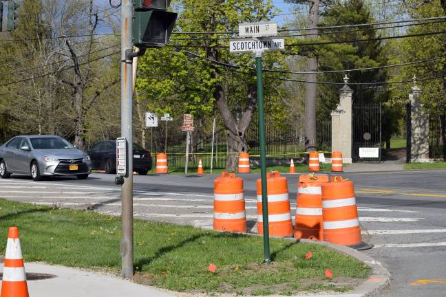 What's with all the traffic cones? Improvements to sidewalks and drainage upgrades can be seen throughout downtown Goshen in preparation for the repaving of Route 207.