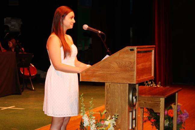 Honors and scholarships for Goshen students on Class Day Senior Class President Josalyn Paglia speaks to her classmates.