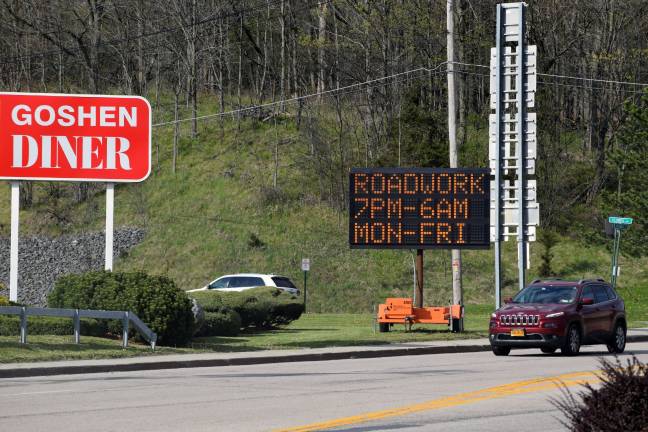 What's with all the traffic cones? Photos by Erika Norton The repaving of Route 207, which goes right through the center of the Goshen, was scheduled to begin May 2, according to electric signs.