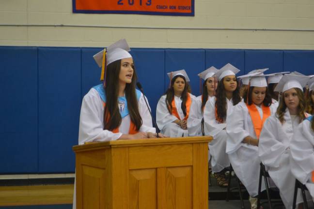 Valedictorian Mackenzie Kolman delivers her graduation speech.
