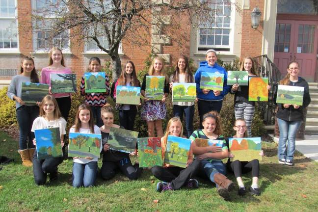 Creativity under an open sky The art students show their beautiful work. Back row, from left, Nicole Valencia, Stephanie Svede, Dalia Romero, Adrianna Esposito, Jillien Gerace, Lauren Johnson, Grace Clark, Alexis Gilligan, Samantha Gatto. Front row, from left, Skylar Miller, Coleen Politoski, Christina Cabrera, Megan Allspach, Kayla Kearns, Avery Weinstein.