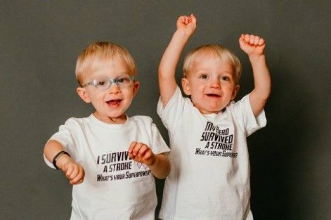 Italian dinner on Jan. 27 to support toddler's recovery from stroke Landon Schust (left) with his twin, Parker. "He wants to do whatever Parker does, and he will do it," says his mom, Kendra Schust. "He’s one strong boy!" (Photo provided)
