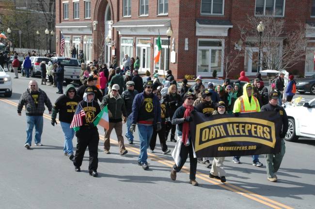 Local Oath Keeper says his group is as much left as right The Oath Keepers march in the Mid-Hudson St. Patrick's Parade last year. They are returning this year. (Photo by Ed Bailey)