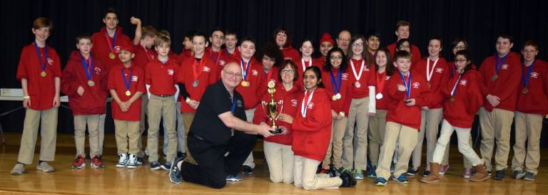 Goshen takes first in regional Science Olympiads Goshen’s Science Olympiad Junior Team with their medals and trophy (Photo provided)