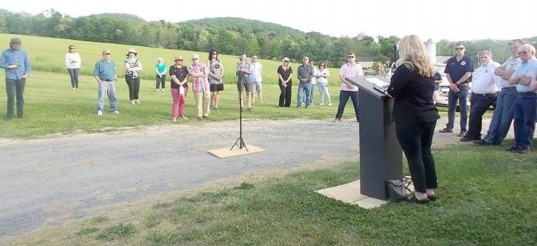 Tracy Schuh from the Preservation Collective as among those at the rally to speak in favor of Chester’s PDR.