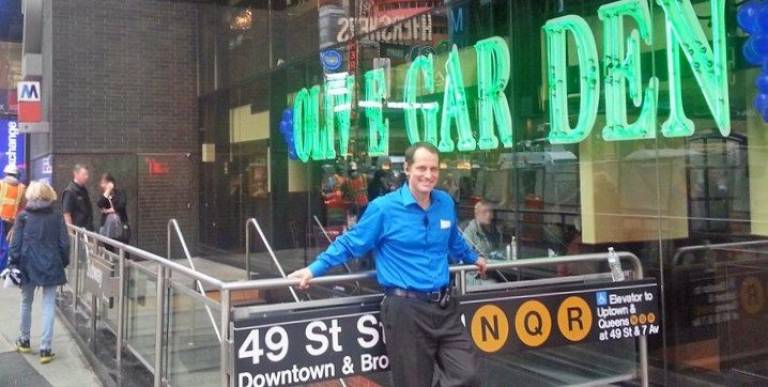 Restauranteur has something to sing about Mike Garver outside the Olive Garden at Times Square (Photo provided)