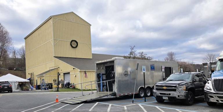 Indie movie ‘Reimagined’ filmed locally Production trucks in parking lot of the Sugar Loaf Performing Arts Center, where the independent movie, “Reimagined,” has been filmed. Photos by Ann Marie Vitoulis.