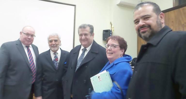 From left: Councilman Bob Courtenay; Dr. Jerry Cammarata, Dean of Student Affairs at Touro College of Osteopathic Medicine; Middletown Mayor Joe Destefano; Sue Bahren; and Middletown Council President Miguel Rodriguez.