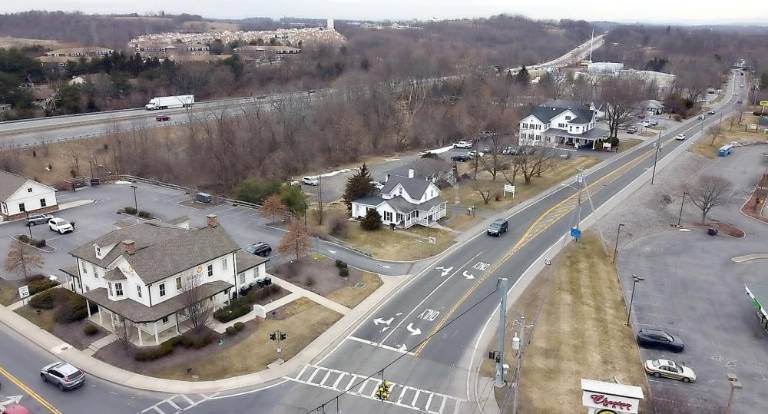 The is the area along Route 17M that the Chester Historical Society wants surveyed in order to prepare a National Register nomination for a 3.52-acre historic district where the immense cheese enterprise of William Alfred Lawrence (1842-1911) once stood. 2021 photo by Caleb Garver.