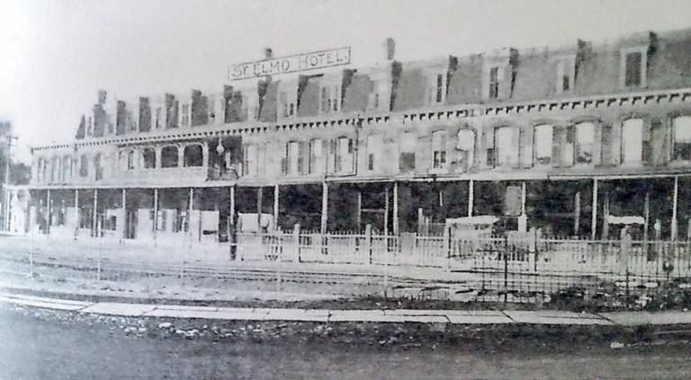 St. Elmo Hotel, built in 1887 with 52 rooms and guest services, like a barbershop and restaurant. The popular hotel, located across from the Goshen Police Station, was destroyed by fire in 1920. Photos courtesy of the Village of Goshen Historian Edward P. Connor.
