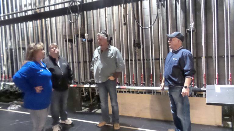 Community tours performing arts center before deciding its fate at the polls Sandy Nagler, Frank Sambets, Robert Valentine and Walt Papailo (Photo by Frances Ruth Harris)