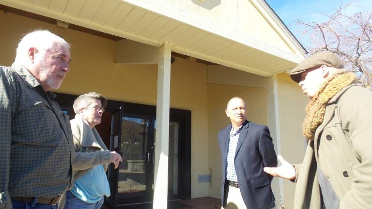 Community tours performing arts center before deciding its fate at the polls Brian Koch, Kris Hartman, Jim Lopolito and Steve Cirbus (Photo by Frances Ruth Harris)