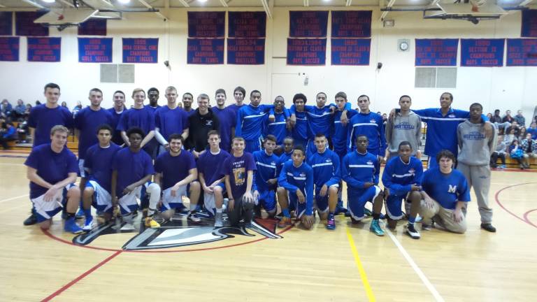 'Swish for Mush' honors friend lost to domestic violence Goshen and Monticello, Varsity: top (from left): Devin Williams, Semaj Prince, Jamal George, Donta Smalls, Kyle McCreery, Raphel Ortez, Tyrell Poole, Sha-Shawn Drayton, Tray Jarrete, Matt Gnomes, Brendan Byrne, Conner Hailer, Kyle Haller, Michael Weiss, Christian Bromfield, Cole Whitney, Christian Cole, Nick Barnes, Marco Djapic, Michael Feliz. Bottom: Mentor Gashi, Shawn Jackson, Davon Williams, Henry DePew, Master Paterson, Terreell Goodson, Joe Hensey, Kenneth Cordaro, Deondrade Wells Thomas Giorduno, Ryan Lutz (Photo by Frances Ruth Harris)