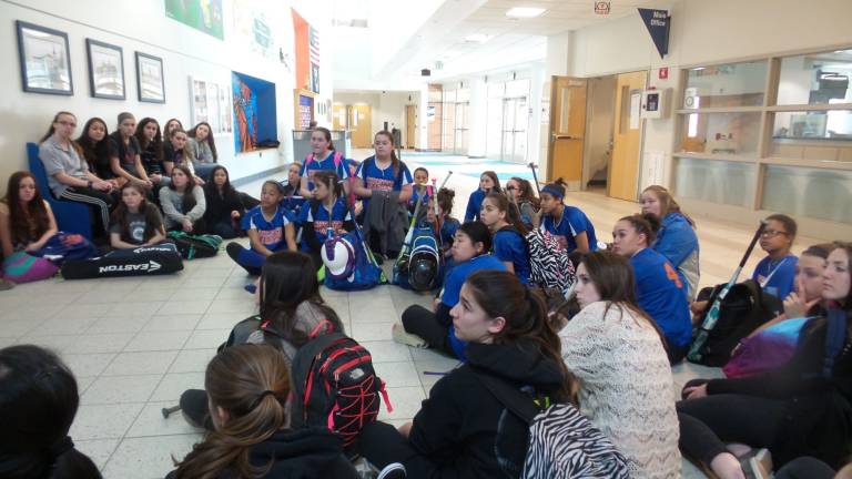 Chester students hear about a distinguished alumnus (Photo by Frances Ruth Harris)