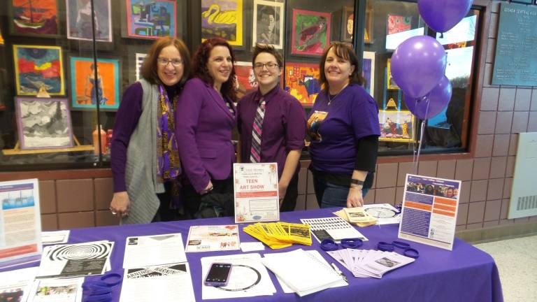 'Swish for Mush' honors friend lost to domestic violence Debbie Newburger, Genn Newburger, Jen Herman, Youth Educator Safe Homes of Orange County, Matt’s mom, Cheryl Gomes (Photo by Frances Ruth Harris)