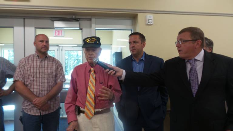 Chester celebrates brand-new senior center Councilman Brendon Medican, retiring Senator Bill Larkin, County Executive Steve Neuhaus, and Chester town supervisor Alex Jamieson (Photo by Frances Ruth Harris)