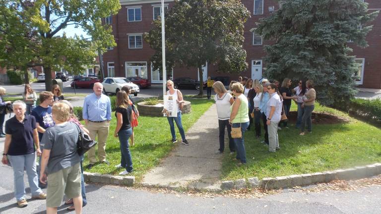 People started to assemble outside town court two hours before Wednesday's hearing (Photo by Frances Ruth Harris)