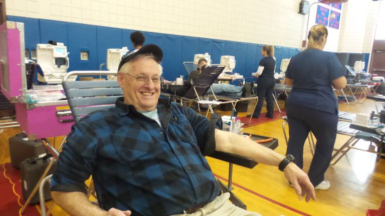 Hundreds give at Goshen blood drive Terry McBride gave five gallons of blood given in his lifetime (Photo by Frances Ruth Harris)
