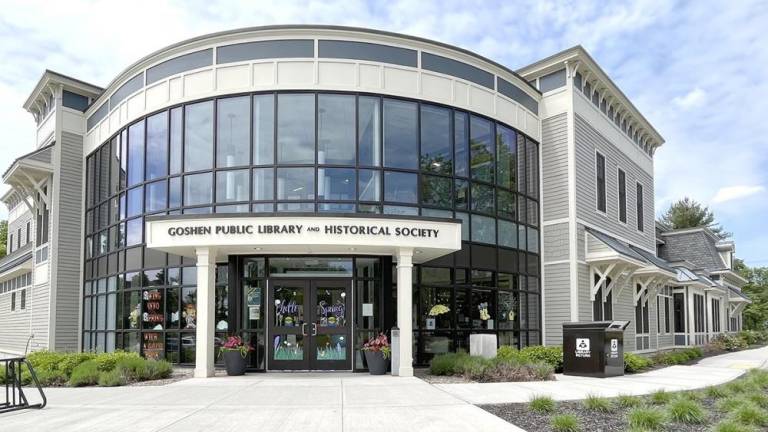 The Goshen Public Library &amp; Historical Society main entrance at 366 Main Street, Goshen.