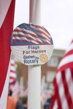 The Rotary Club of Goshen is planning for its second Flags for Heroes display the area around the Everett Memorial in Village Park beginning at the end of October. File photos from the 2020 event.