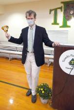 Many students met Stuart Johnson, the 13th head of Tuxedo Park School, on the first day of school, Thursday, Sept. 9. Photo provided by the Tuxedo Park School.