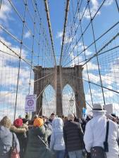 A delegation from the Jewish Federation of Greater Orange County, joined by friends from the Jewish Federation of Ulster County, marched with 25,000 others across the Brooklyn Bridge on Sunday at the No Hate, No Fear Solidarity March on Sunday, Jan. 5.