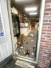On May 8, Wine Time Owner Mark Chisholm shared a photo on the business’ Facebook page, depicting the damage done by the reported break-in. (photo posted with permission).