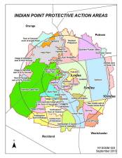 The 10-mile emergency evacuation zone circling the power plants in Buchanan include the towns of Cornwall, Highland, Tuxedo and Woodbury in Orange County. It also included Bear Mountain and Harriman state parks. Source: Indian Point Energy Center (safesecurevital.com/emergency-preparedness)