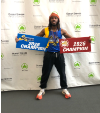 Indoor track star Zadan Thomas celebrates 2026 state win.