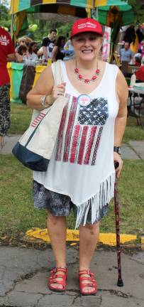 Esther Levy in her Trump regalia at Great American Weekend, where she spent some time before going to the Cancun Inn (Photo by Ginny Privitar)
