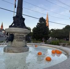Mini basketballs floating in Harriman Fountain. Photos: Molly Colgan