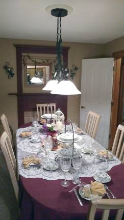 Barbara Morrison's dining table set for the Downton Abbey luncheon before they headed off to the Galleria to see the movie.