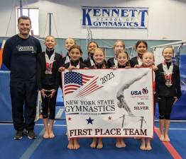 Kennett’s Gymnastics Xcel Silver team recently won its fifth state championship in a row. Provided photo.