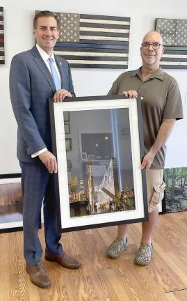 Assemblyman Colin Schmitt meets with Angelo Marcialis of Chester, the latest artist in the assemblyman’s Art Showcase Program. Provided photo.